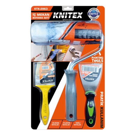 3PCS  NALBUR - BOYACI SET  SPATULA - KESTİRME FIRÇA - BOYA RULO 20CM (4172)
