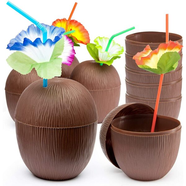 Hindistan Cevizi Hawaii Luau Aloha Pipetli İçecek Kabı Bardak 10x13 cm 1 Adet - Görsel 3