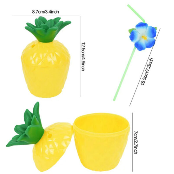 Ananas Hawaii Luau Aloha Pipetli İçecek Kabı Bardak 10x13 cm 1 Adet - Görsel 2