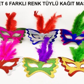 Tüylü Kağıt Parti Venedik Balo After Maskesi 6 Adet