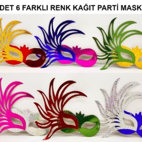 Rengarenk Kağıt Malzemeden İmal Parti Balo Maskesi 6 Adet