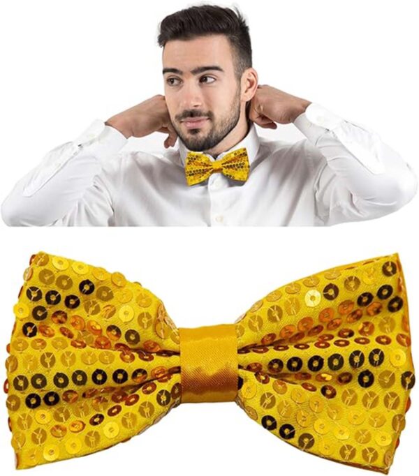 Gece Işıltısı Altın Payetli Pullu Papyon 7x2 cm - Görsel 3