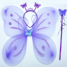 Lila Renk Kelebek Kanadı Tacı ve Sopası 50x37 cm