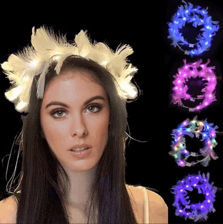 Led Işıklı Rengarenk Yanan 3 Fonksiyonlu Otrişli Parti Tacı Beyaz Renk 12x12 cm (4172)