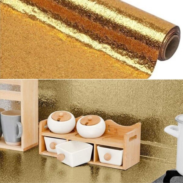 10 Metre Kendinden Yapışkanlı Silinebilir Mutfak Tezgah Üstü Sticker Folyo Gold Renk (4172) - Görsel 4