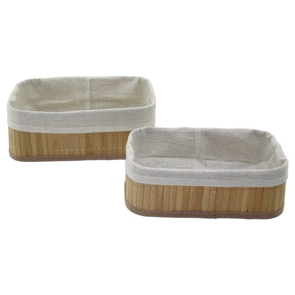 2Lİ   DİKDÖRTGEN   BAMBU KENAR  ORGANİZER SEPET AHŞAP ALTLIK - BEZLİ 19X27X10CM - 15X24X8CM (4172)