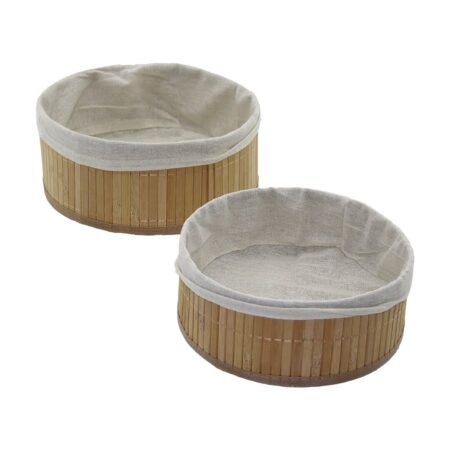2Lİ YUVARLAK BAMBU KENAR ORGANİZER SEPET AHŞAP ALTLIK - BEZLİ Ç:24.5CM Y:10CM - Ç:20CM Y:8CM (4172)
