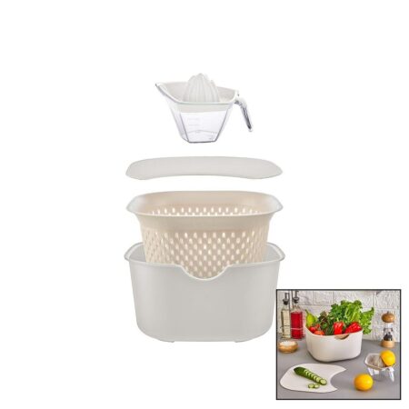 KREM 5PCS MUTFAK SETİ PLS.KARIŞTIRMA KAP=4LT - SÜZGEÇ=3.5LT - KESİM PANO - SIKACAK=0.25LT (4172)