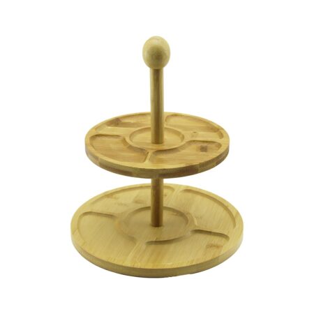 5 BÖLMELİ - YUVARLAK - 2 KATLI  AHŞAP BAMBU SUNUMLUK  ÇAP: 19.5CM -- 24.5CM (4172)