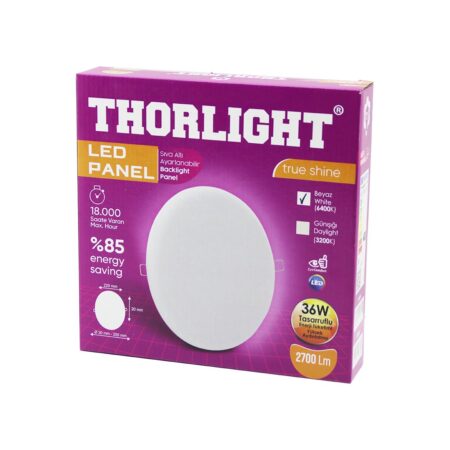 THORLIGHT S-236 36W 22CM BEYAZ LED PANEL SIVA ALTI AYARLI MANDALLI 6400K - 2700LM - 18000 SAAT - 2835 SMD (4172)