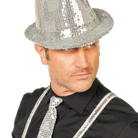 Disko Star Gümüş Payetli Fötr Şapka Yetişkin Boy