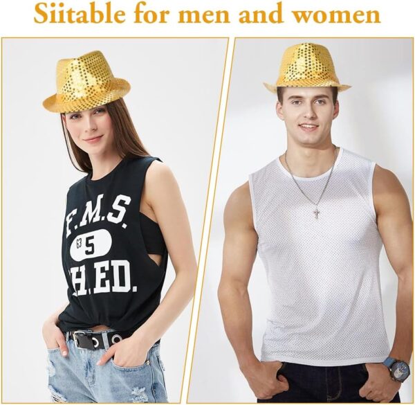 Disko Star Altın Gold Payetli Fötr Şapka Yetişkin Boy - Görsel 3