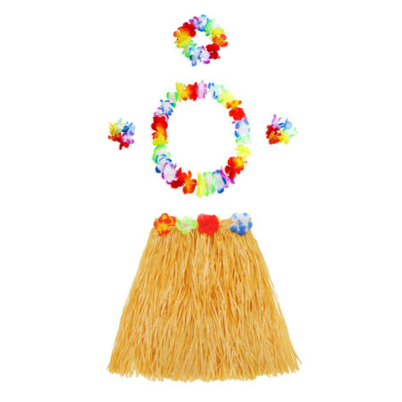 Luau Aloha Hawaii Kolye Etek Taç ve Bileklik Seti Turuncu (4172)