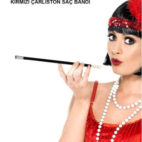 1920&#39;ler 1990&#39;lar Gatsby Kadın Aksesuar Seti – Kırmızı Charleston Saç Bandı ve Sigaralık
