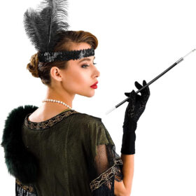 1920&#39;ler Gatsby Aksesuar Seti – Siyah Charleston Saç Bandı & Sigaralık