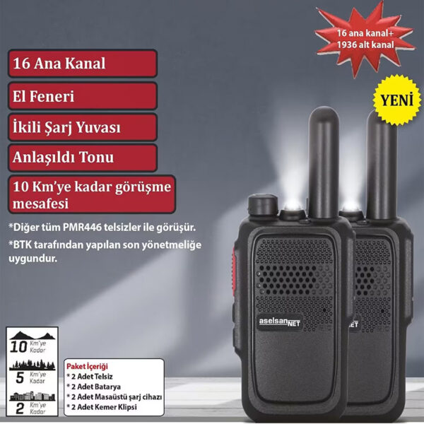 ASELSAN PM-580 PMR ŞARJ DAHİL İKİLİ EL TELSİZİ (10 KM)(16 KANAL + 121 ALT KANAL) - Görsel 2