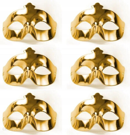 Altın Metalize Renk Düz Balo Parti Maskesi 6 Adet (4172)