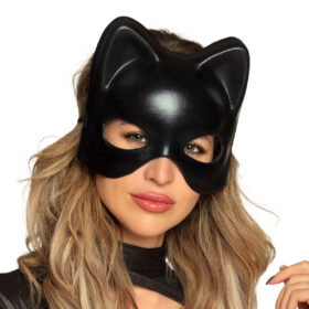 Siyah Deri Görünümlü Kedi Maskesi – Cosplay &amp;amp; Maskeli Balo (4172)
