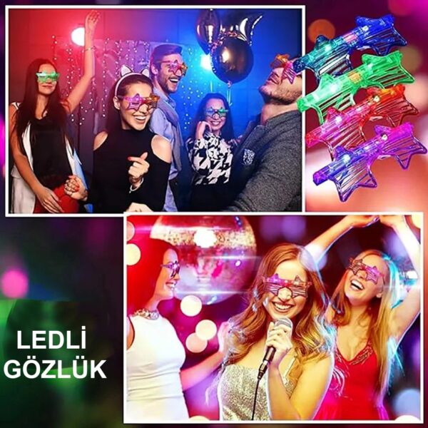Işıklı Yıldız Gözlük Ledli Parti Gözlüğü 6 Renk 12 Adet (4172) - Görsel 3