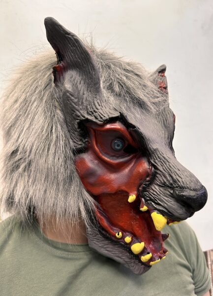 Kafaya Tam Geçmeli Lateks Dişli Ağzı Açık Kurt Maskesi (4172)