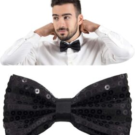 Gece Işıltısı Siyah Payetli Pullu Papyon 7x2 cm (4172)