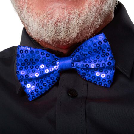 Gece Işıltısı Mavi Payetli Pullu Papyon 7x2 cm (4172)