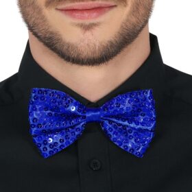 Gece Işıltısı Mavi Payetli Pullu Papyon 7x2 cm (4172)