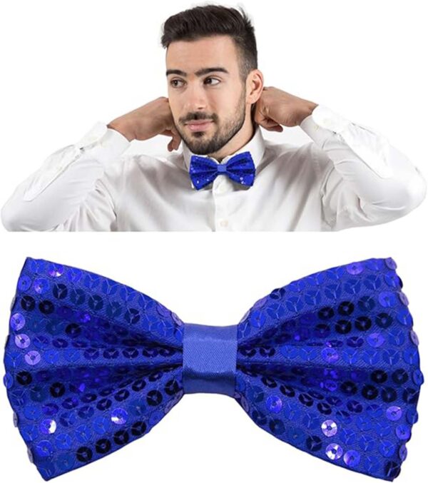 Gece Işıltısı Mavi Payetli Pullu Papyon 7x2 cm (4172) - Görsel 4