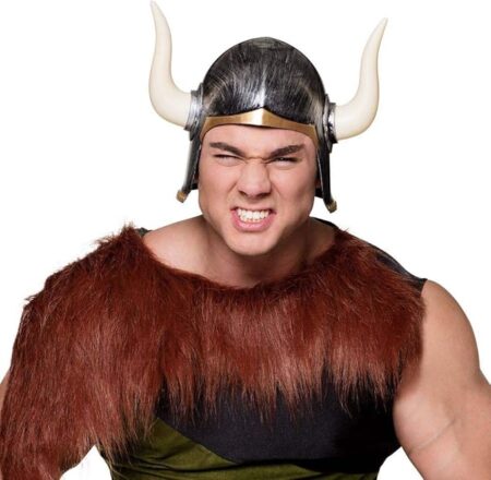 Mega Boynuzlu Viking Ivar Kaskı Eskitilmiş Desen Gümüş Renk (4172)