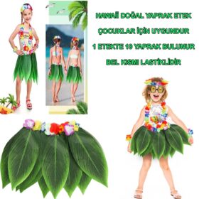 Tropikal Esintili Hawaii Yapraklı Parti Eteği Çocuk Boy (4172)