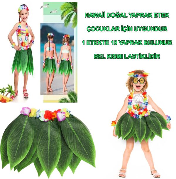 Tropikal Esintili Hawaii Yapraklı Parti Eteği Çocuk Boy (4172)