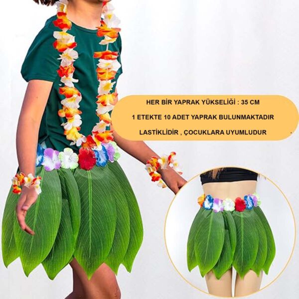Tropikal Esintili Hawaii Yapraklı Parti Eteği Çocuk Boy (4172) - Görsel 4
