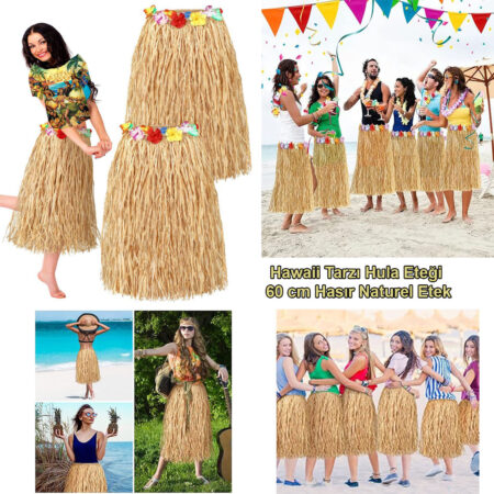 Hawaii Tarzı Hula Eteği – 60 cm Hasır Naturel Etek (4172)