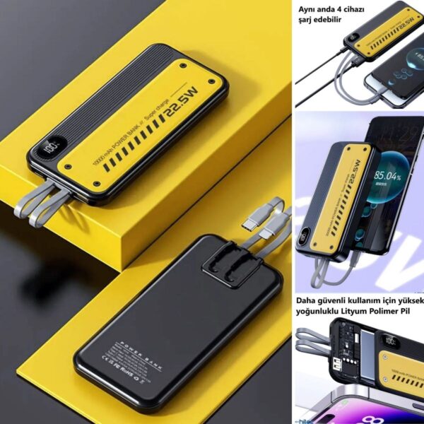 10000 mAh Hızlı Şarj Özellikli Aynı Anda 4 Cihazı Şarj Edebilen Powerbank (4172) - Görsel 5