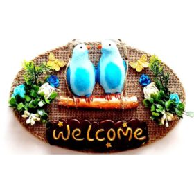 Mavi Kuşlu Çiçekli Welcome Yazılı Kapı Süsü