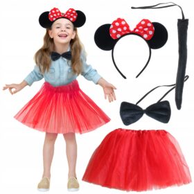 Minnie Mouse Kostüm Seti Etek Taç Kuyruk Papyon Gösteri Seti (4172)
