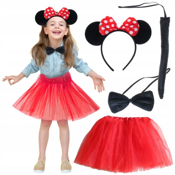 Minnie Mouse Kostüm Seti Etek Taç Kuyruk Papyon Gösteri Seti (4172)