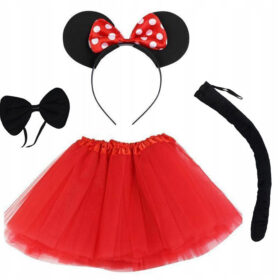 Minnie Mouse Kostüm Seti Etek Taç Kuyruk Papyon Gösteri Seti (4172)