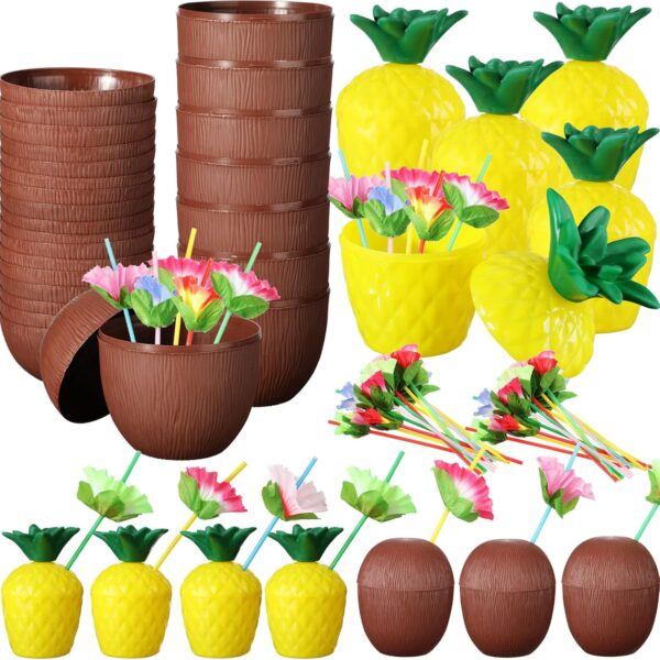 Ananas Lamp; Hindistan Cevizi Tasarımlı Pipetli Bardak Seti (6 Adet) - Görsel 4