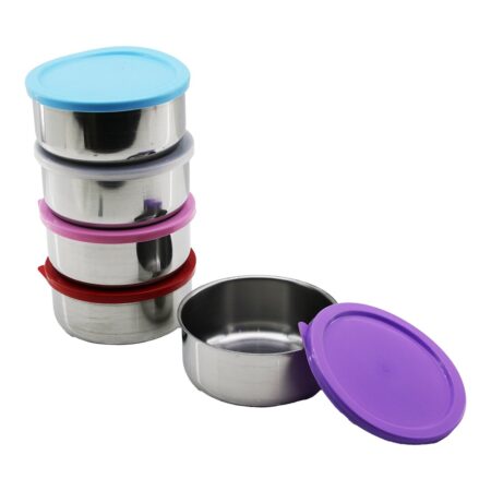 14CM   ÇELİK  SAKLAMA KABI  RENKLİ - ŞEFFAF PLASTİK KAPAK (4172)