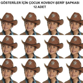 Kovboy Şerif Şapkası Kahve 12 Adet - Kostüm, Parti ve Gösteri Şapkası