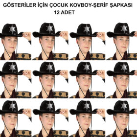 Kovboy Şerif Şapkası Siyah 12 Adet - Kostüm, Parti ve Gösteri Şapkası