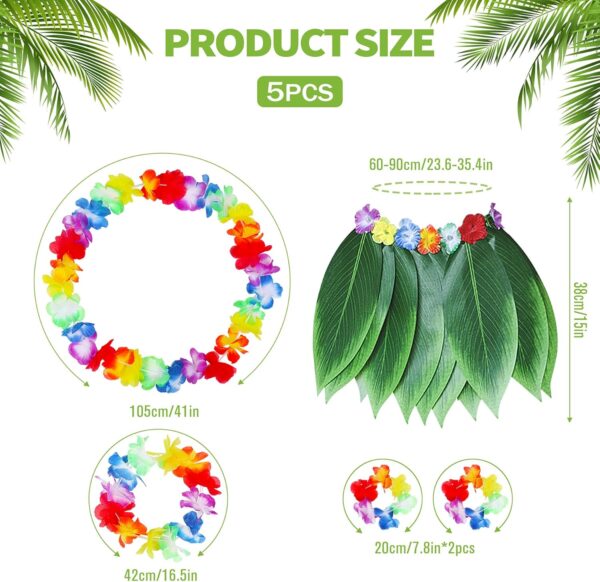Yetişkin Hawaii Kostüm Seti - Yaprak Etek & Hawaii Set - 5 Parça - Görsel 2