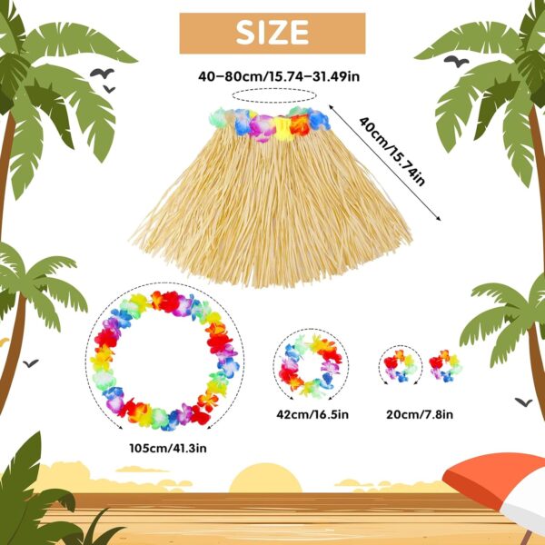 Yetişkin Çocuk Hawaii Parti Seti - 40 cm Naturel Etek + Çiçek Aksesuarlar (5 Parça) - Görsel 3