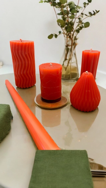 4 Adet Sütun ve Silindir Şekilleri Dekoratif Mum - 1 Adet Şamdan Mum Hediye Bakkal Mum