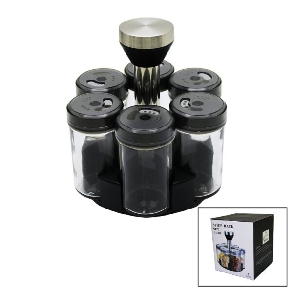 6 PARÇA  YUVARLAK CAM - PLASTİK KAPAK TULUK - BAHARATLIK DÖNER STANDLI (4172) - Görsel 2