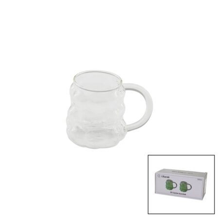2PCS  ÜZÜM - KABARCIKLI KULPLU CAM BARDAK TERMİSİL - ISIYA DAYANIKLI BOROSİLİKAT350ML (4172)