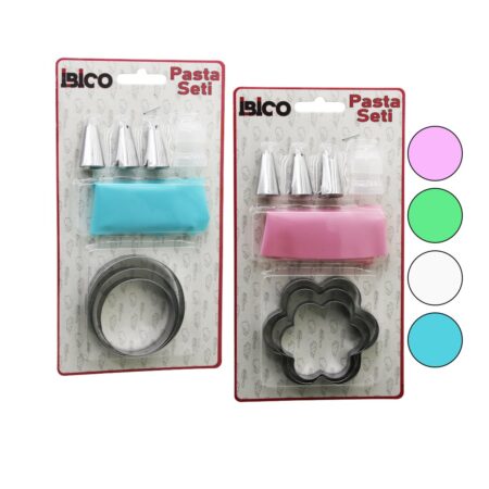 8PCS  PASTA SÜSLEME SETİ - 3-KURABİYE KALIP=YUVARLAK - ÇİÇEK 1-KREMA TORBASI - 3-METAL+1-PLS.UÇ (4172)