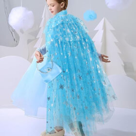 Karlar Ülkesi Elsa Frozen Mavi Pelerin – 80 cm Kar Desenli Çocuk Pelerini ( Taç Hariç )