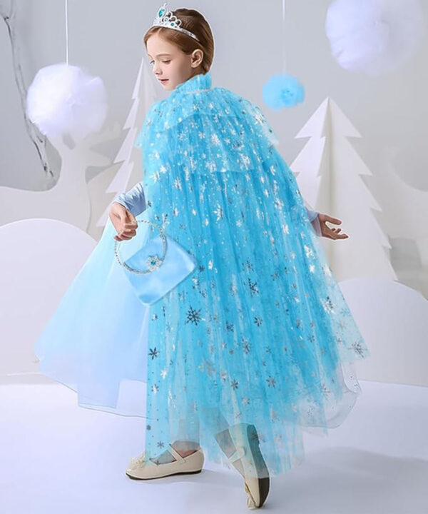 Karlar Ülkesi Elsa Frozen Mavi Pelerin – 80 cm Kar Desenli Çocuk Pelerini ( Taç Hariç ) - Görsel 2